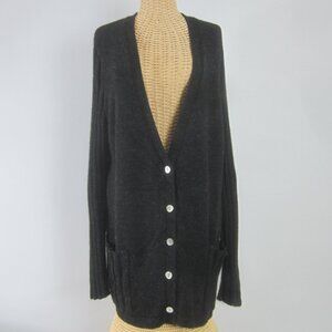 Zady Alpaca Womens M  Oversized Charcoal Black LS V Neck Cardigan Sweater Peru